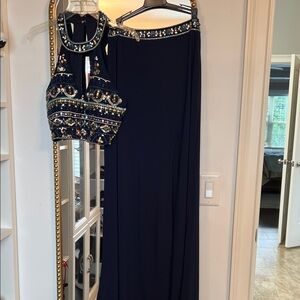 Crystal Doll Navy Beaded Two-Piece Prom Ensemble